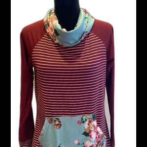 Swift Fox Knit Top Size ? Large Burgundy Stripe Cowl Neck Raglan Sleeves SOFT